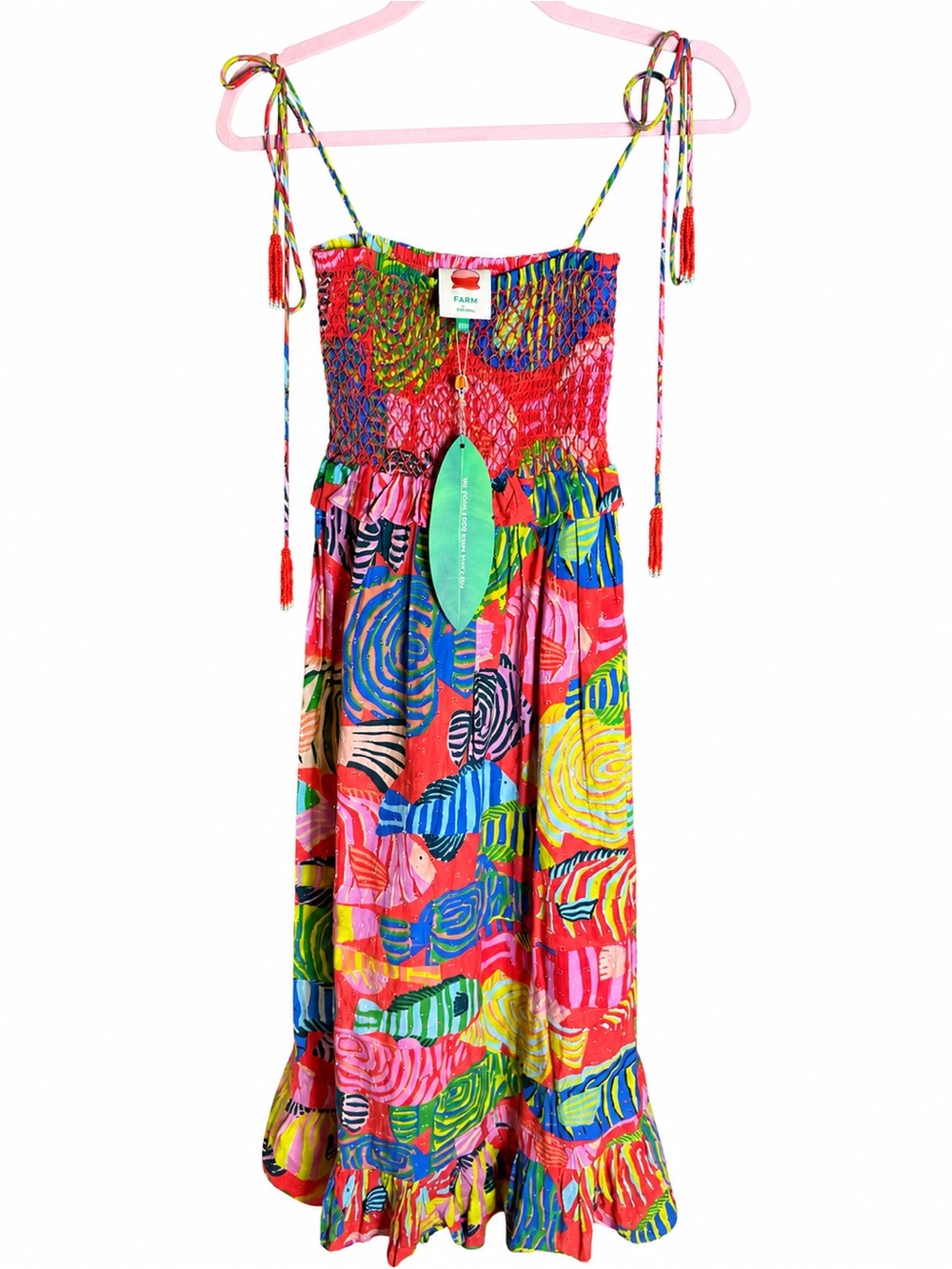 NWT Farm Rio Striped Fishes Red Midi Dress - Picture 3 of 7